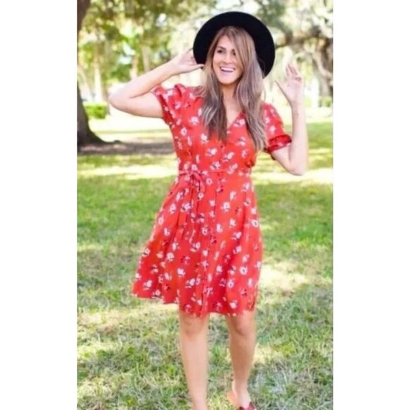 Universal Thread Orange Floral Mini Dress - Picture 3 of 12